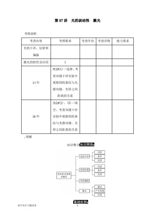 【物理试题】江苏专版2019年高考物理总复习第57讲光的波动性激光讲义(1).doc