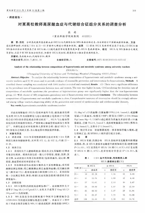 对某高校教师高尿酸血症与代谢综合征组分关系的调查分析