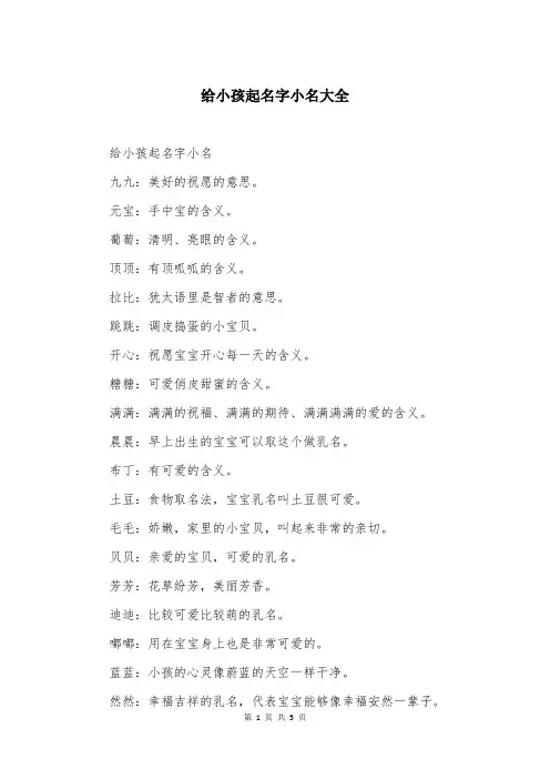 给小孩起名字小名大全