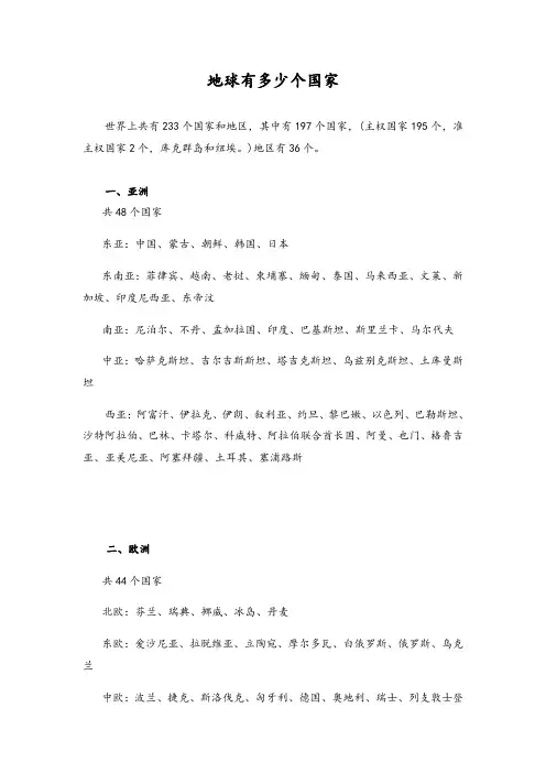 地球有多少个国家