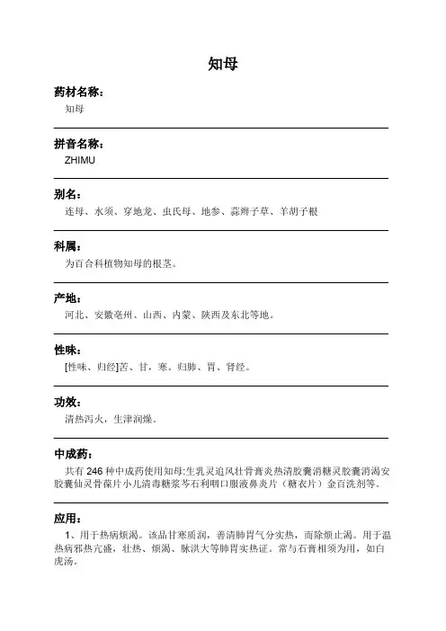 知母中药材详细说明书