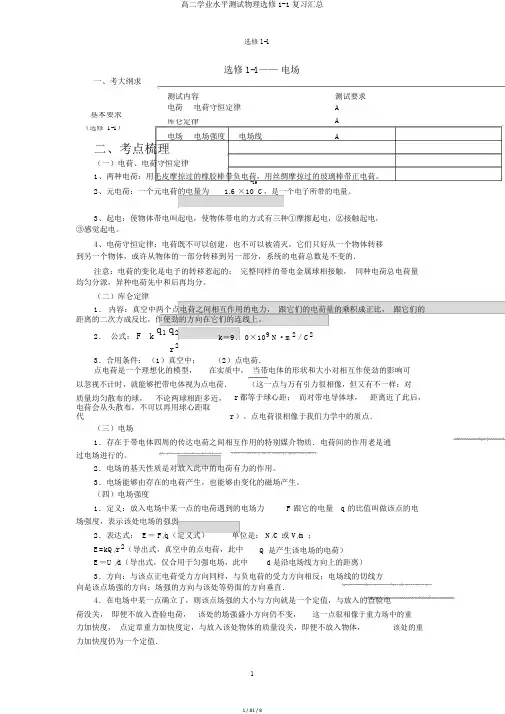 高二学业水平测试物理选修1-1复习汇总