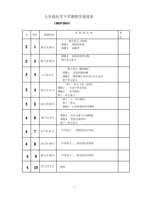 九年级化学下学期教学进度表