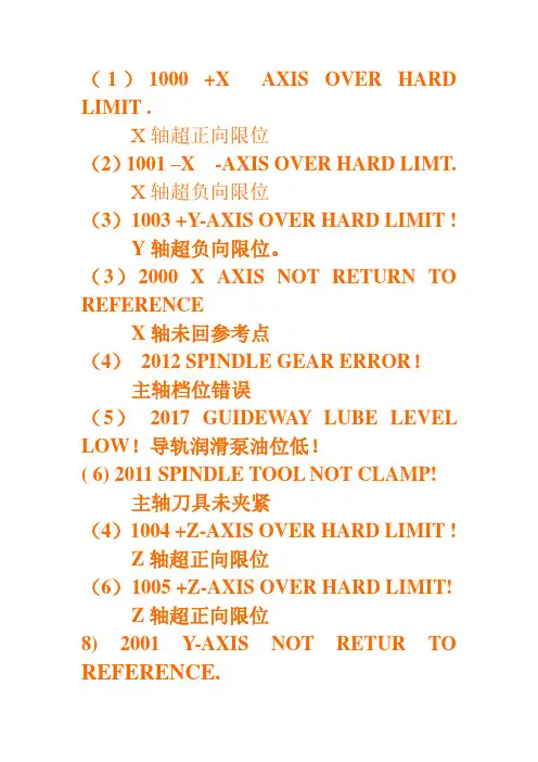 龙门加工中心报警信息中英文对照