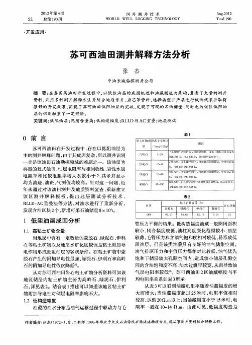 苏可西油田测井解释方法分析