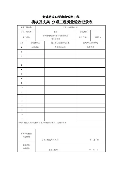 分项工程质量验收记录表