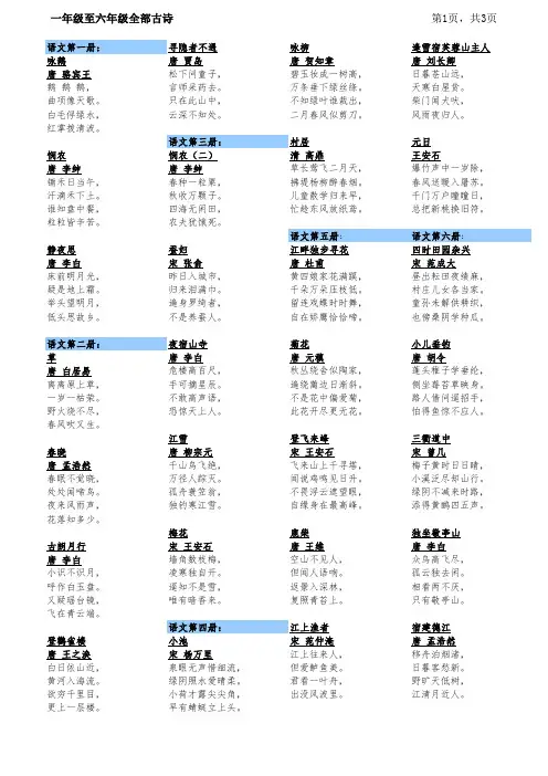 一年级至六年级全部古诗