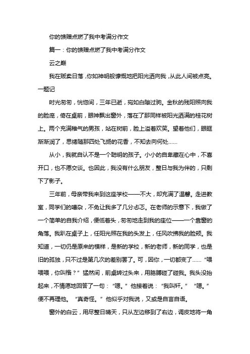 你的馈赠点燃了我中考满分作文