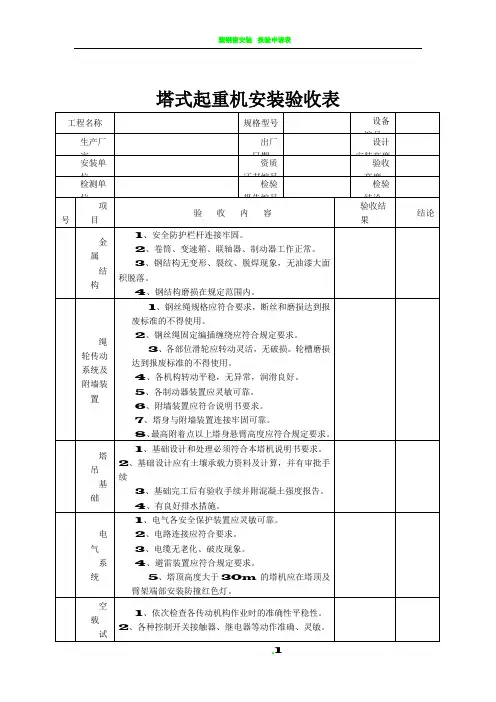 塔式起重机安装验收表(四方验收)