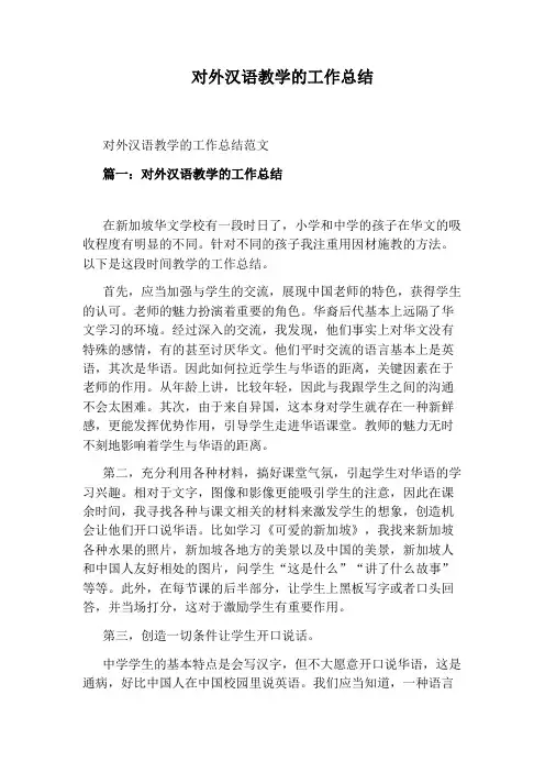 对外汉语教学的工作总结