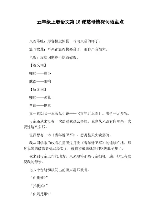 五年级上册语文第18课慈母情深词语盘点
