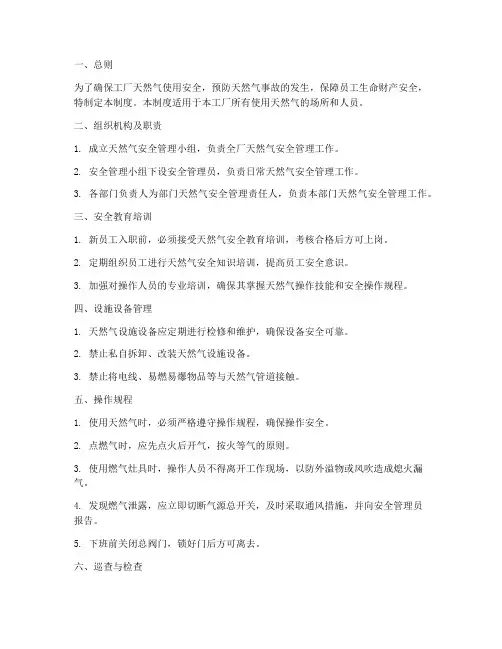 工厂天然气安全管理制度