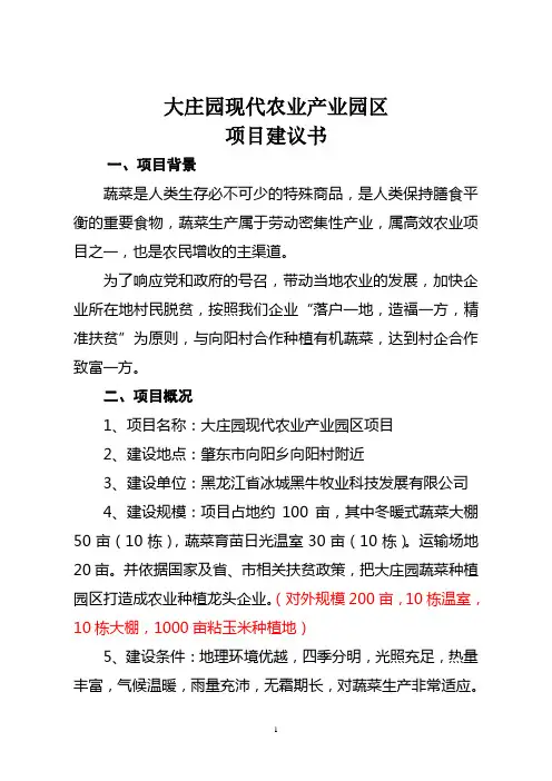 蔬菜大棚项目建议书