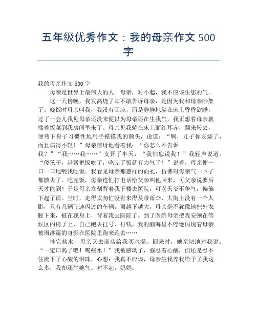 五年级优秀作文：我的母亲作文500字