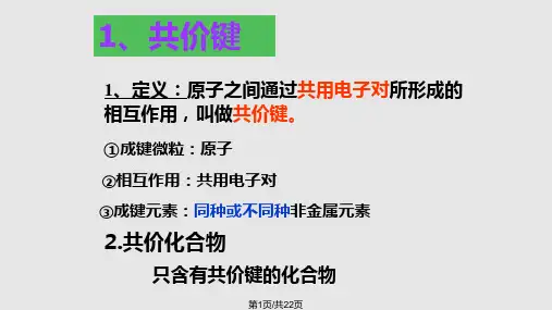 人教高中化学必修二共价键课件学习