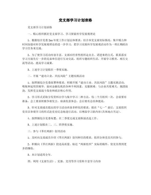 党支部学习计划表格