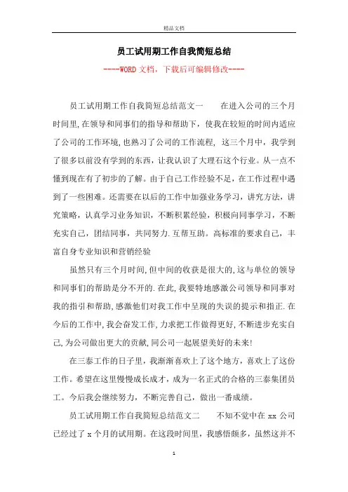 员工试用期工作自我简短总结