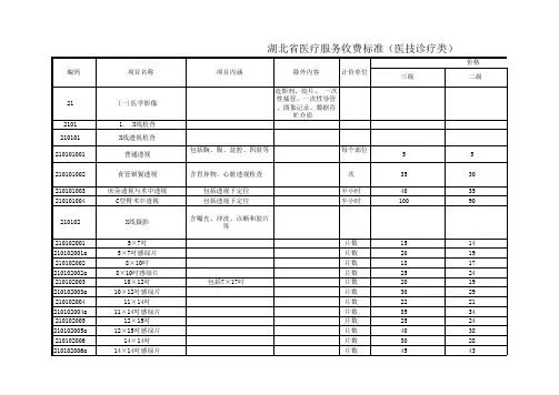 湖北省医疗服务收费项目及价格标准