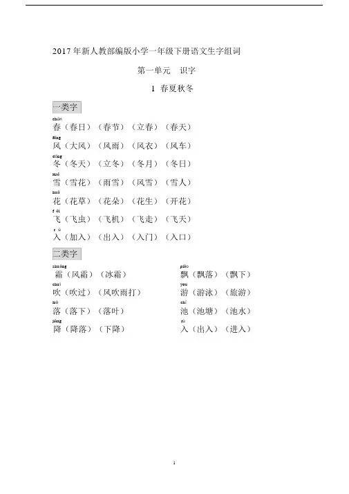 部编小学一年级下册生字组词(识字表、认字表均有,带拼音)-(8403)