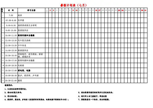 2018年小学生暑假计划表(1)