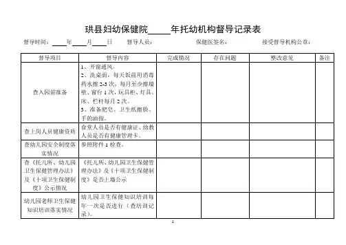 年托幼机构督导记录表
