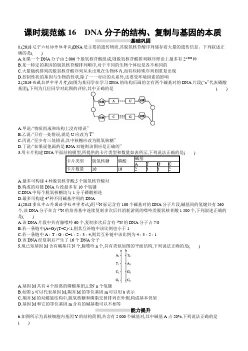 2020版新设计高考生物人教版大一轮复习试题：第5单元遗传的分子基础 课时规范练16 含答案