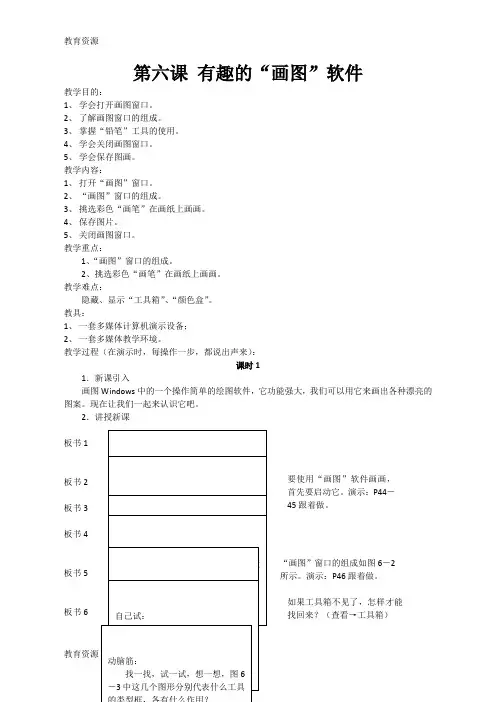 【教育资料】五年级下信息技术教案-有趣的“画图”软件_湘科版学习专用