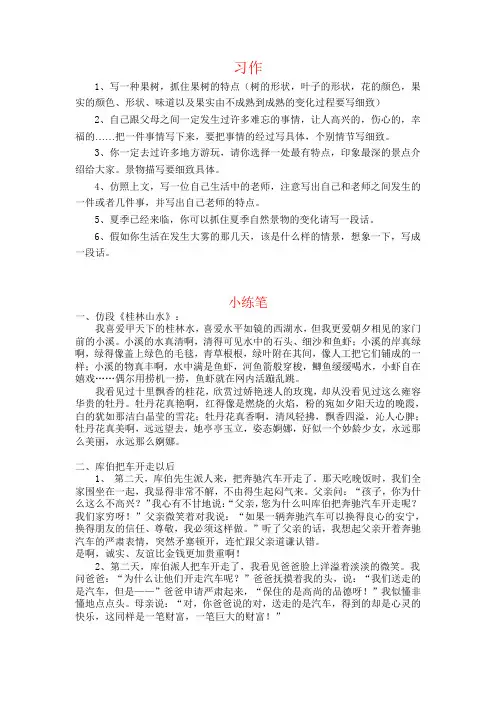 作文要求及小练笔