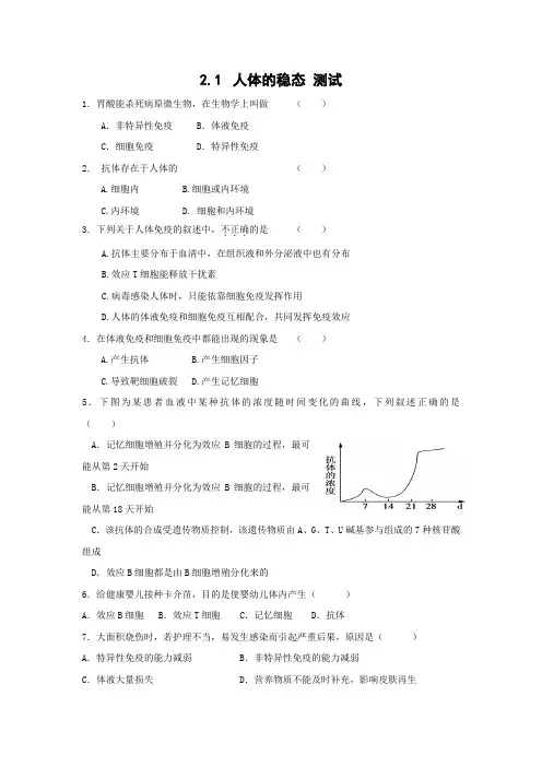 生物：2.1《人体的稳态》测试(苏教版必修3).doc