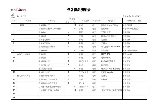 空压机保养明细表