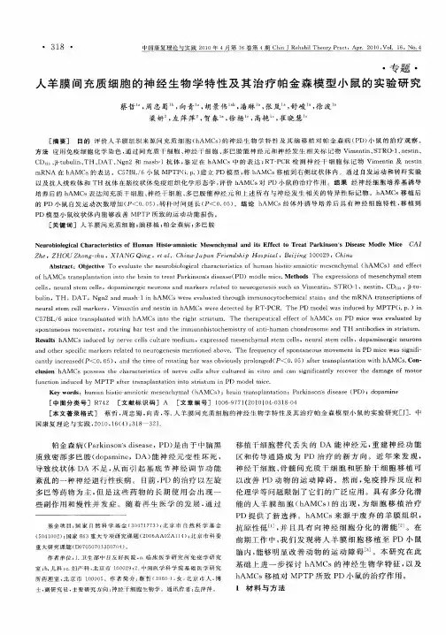 人羊膜间充质细胞的神经生物学特性及其治疗帕金森模型小鼠的实验研究