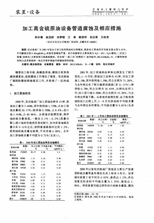 加工高含硫原油设备管道腐蚀及相应措施