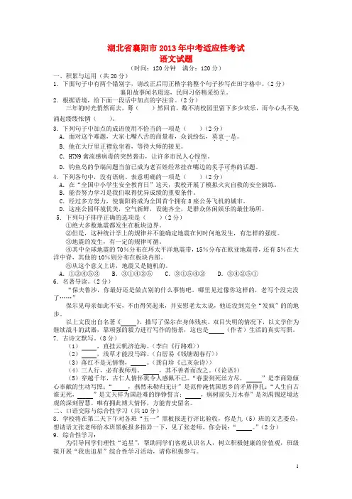 2013年中考语文适应性考试试题2
