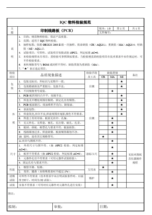 印制线路板(PCB)-来料检验规范