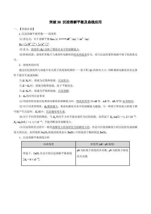 冲刺2019高考化学二轮复习核心考点特色突破突破38沉淀溶解平衡及曲线应用(含解析)