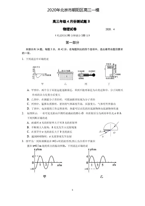 2020年北京市朝阳区高三一模物理试题B卷(含答案)