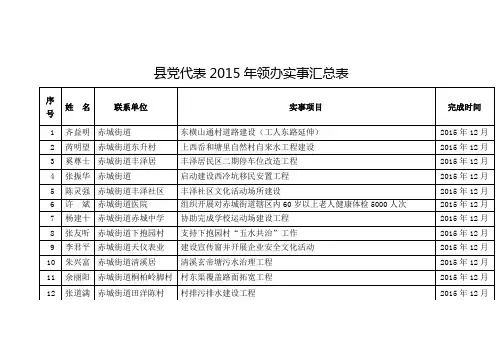 县党代表2015年领办实事汇总表