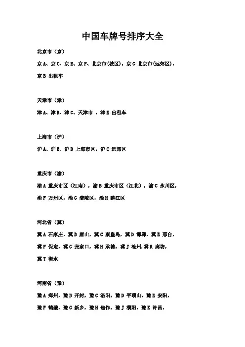 中国车牌号排序大全 2