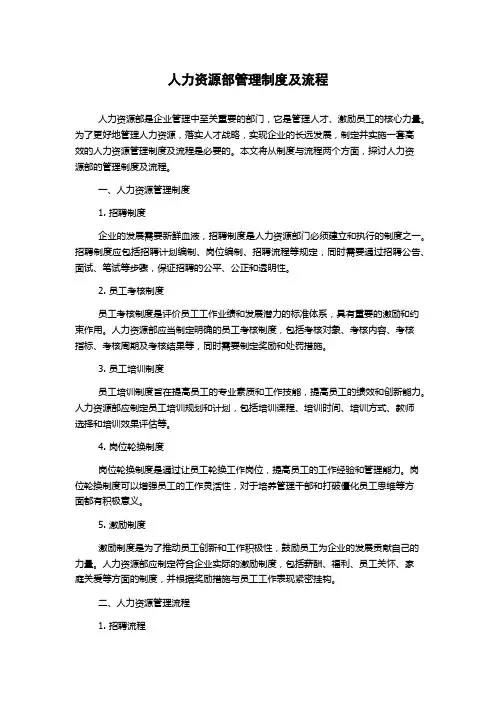 人力资源部管理制度及流程