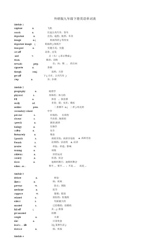 外研版九年级英语下册单词表