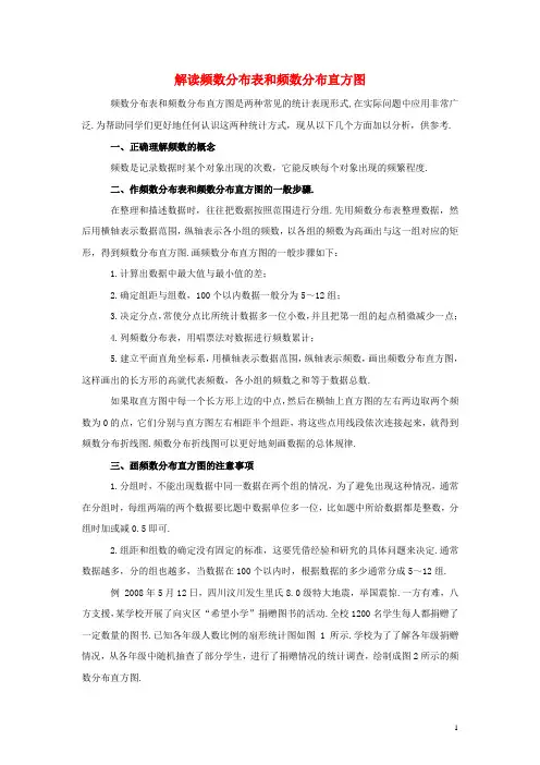八年级数学下册52频数直方图解读频数分布表和频数分布直方图素材湘教版!