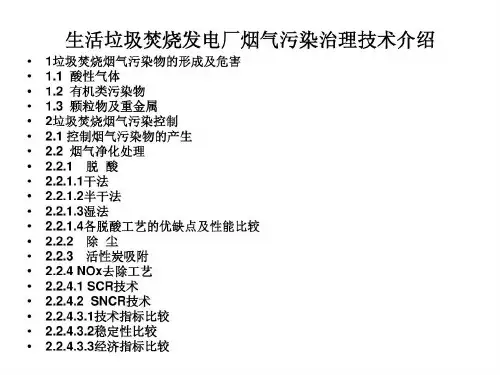 生活垃圾焚烧发电厂烟气污染治理技术介绍共25页