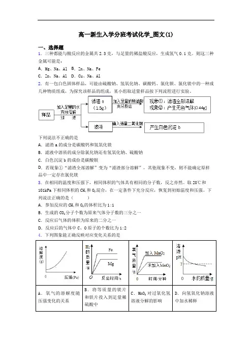 高一新生入学分班考试化学_图文(1)