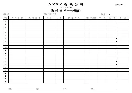 设备物料清单