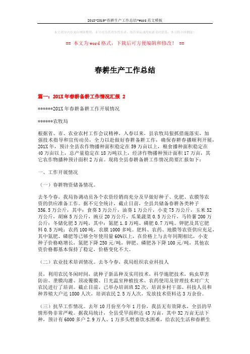 2018-2019-春耕生产工作总结-word范文模板 (6页)