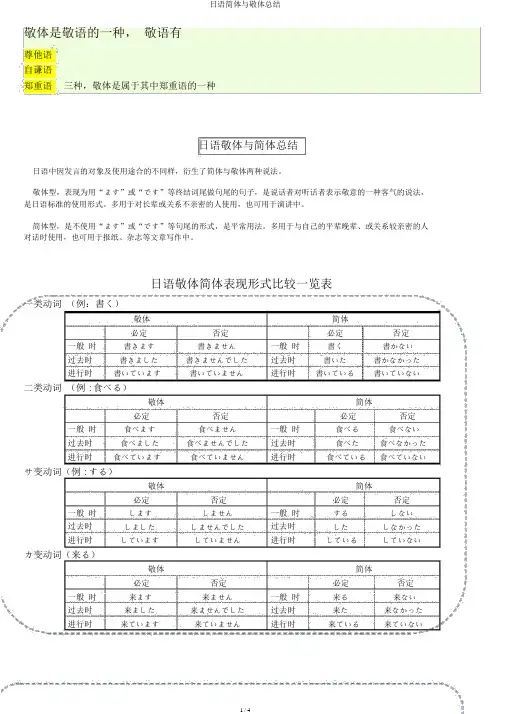 日语简体与敬体总结