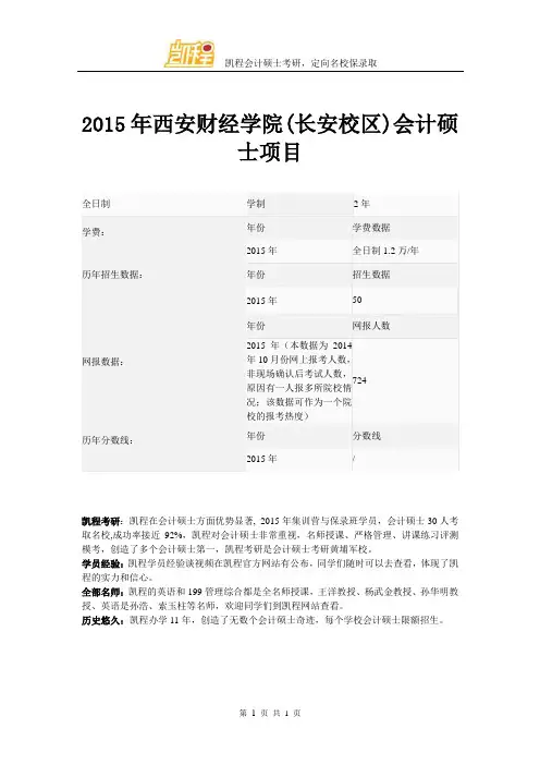 2015年西安财经学院(长安校区)会计硕士项目