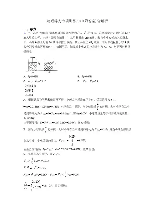 物理浮力专项训练100(附答案)含解析