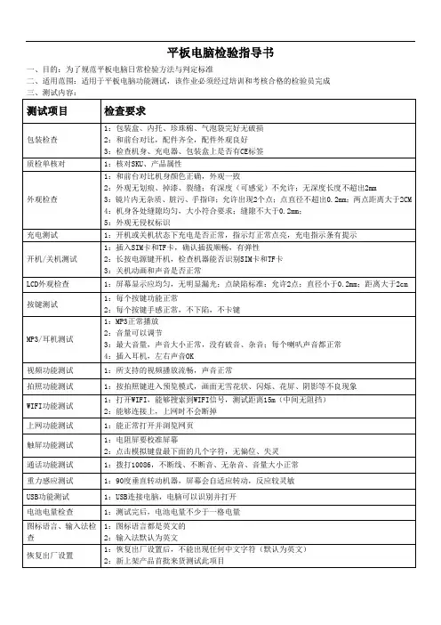 平板电脑检验指导书