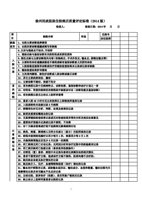 徐州民政医院住院病历质量评定标1